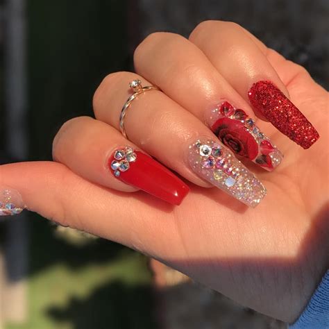2 Comments. . Acrylic red quinceanera nails